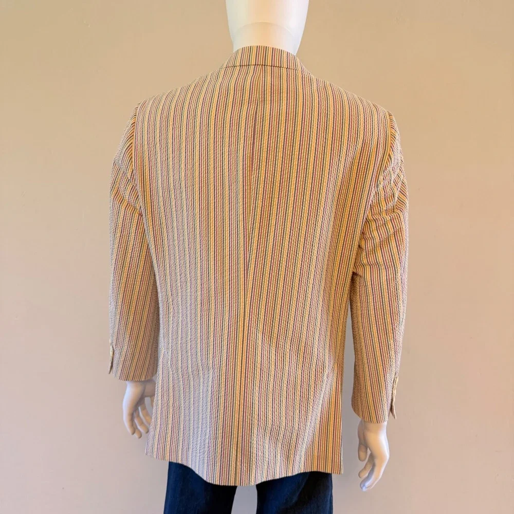 Maus & Hoffman Mens 44R Seersucker Stripe Sport Coat Blazer Multi-Color USA Made